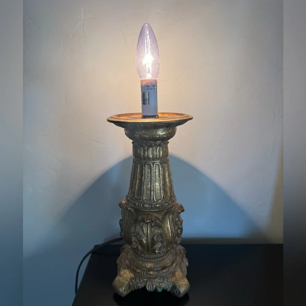VTG Gold Resin Column Table Accent Lamp ~14”H China‎ Estate Hollywood Regency